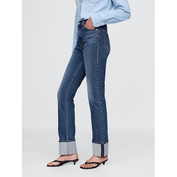 NWT Gap High Rise Cuffed '90s Slim Straight Jeans Blue Denim Plus Size 33 16 - Picture 3 of 12